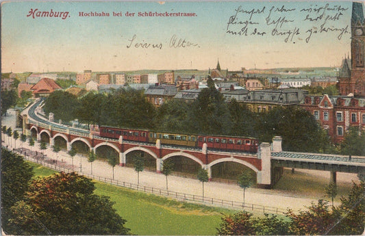 Hamburg Elevated Railway at Schürbeckerstrasse c1912 trains ZAYIX 060522SM128