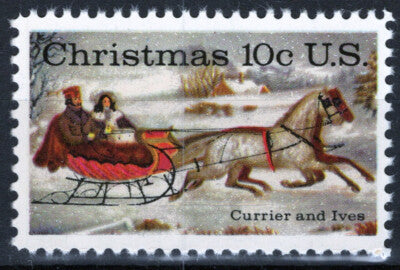 US 1551 MNH 1974 Christmas Currier & Ives Horses & Sled ZAYIX 021823S19M