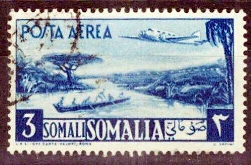 Somalia C25 Used Air Mail Canoe on River with Plan overhead ZAYIX 0124S0095