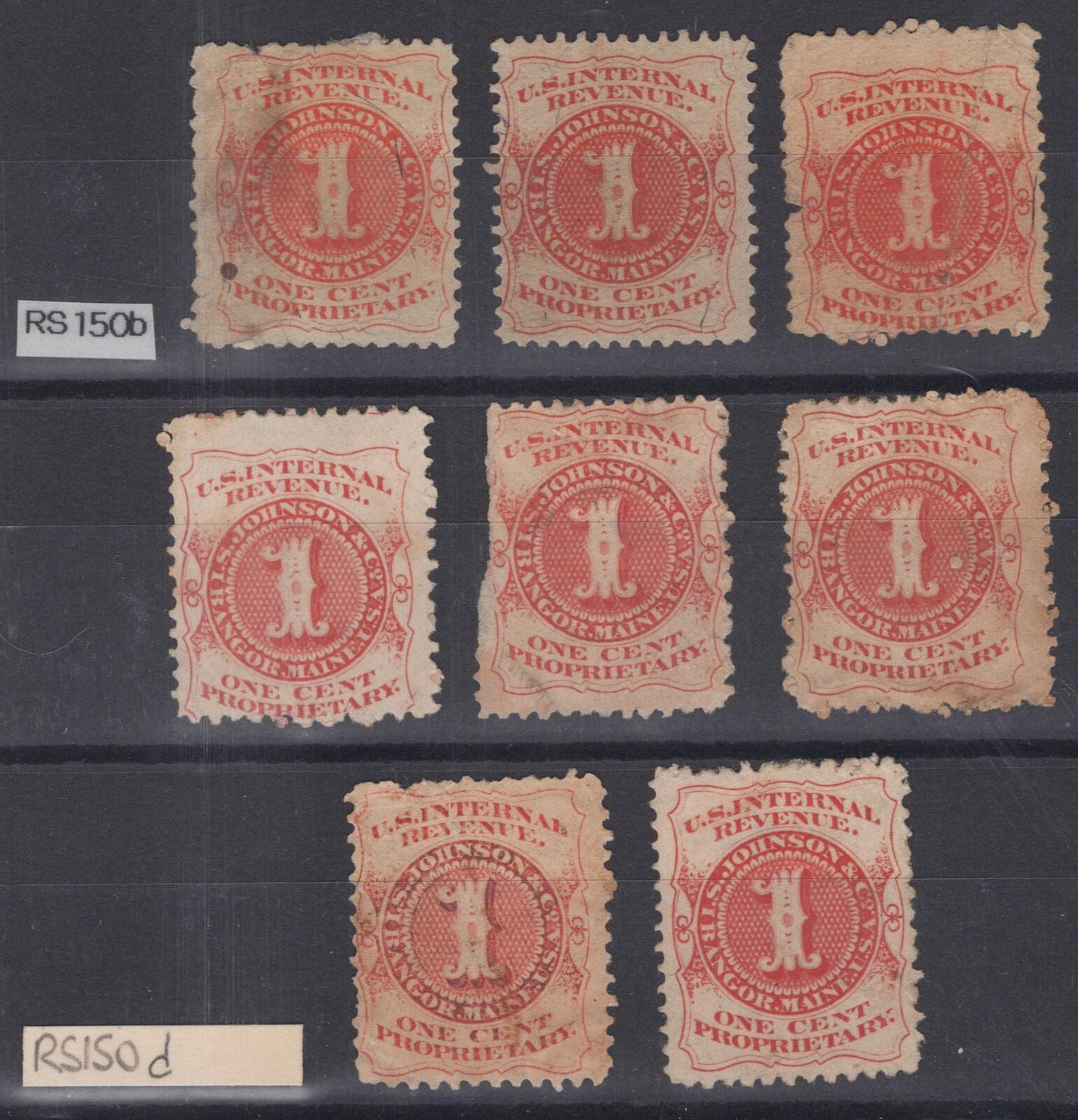 US Revenue Stamps Medicine RS150b & d group, IS Johnson & Co ZAYIX 0824MAR121