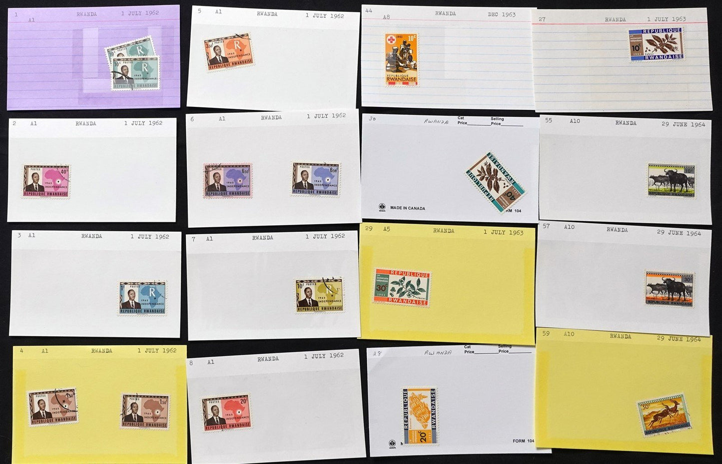 Rwanda Mint & Used Extensive Collection on 280 Dealer's Cards ZAYIX 0525MAR002