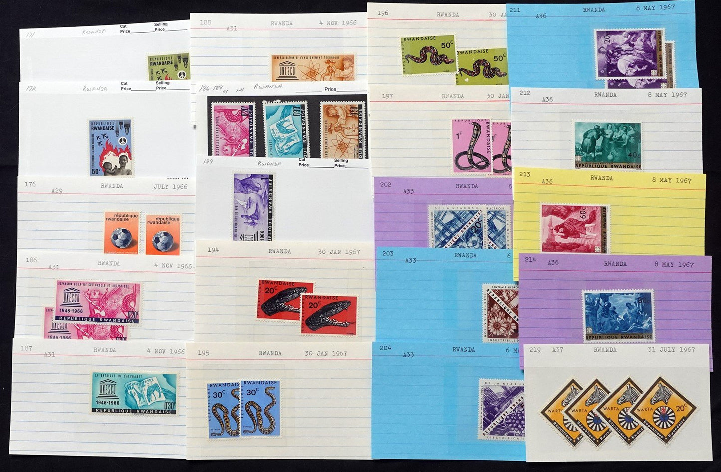 Rwanda Mint & Used Extensive Collection on 280 Dealer's Cards ZAYIX 0525MAR002