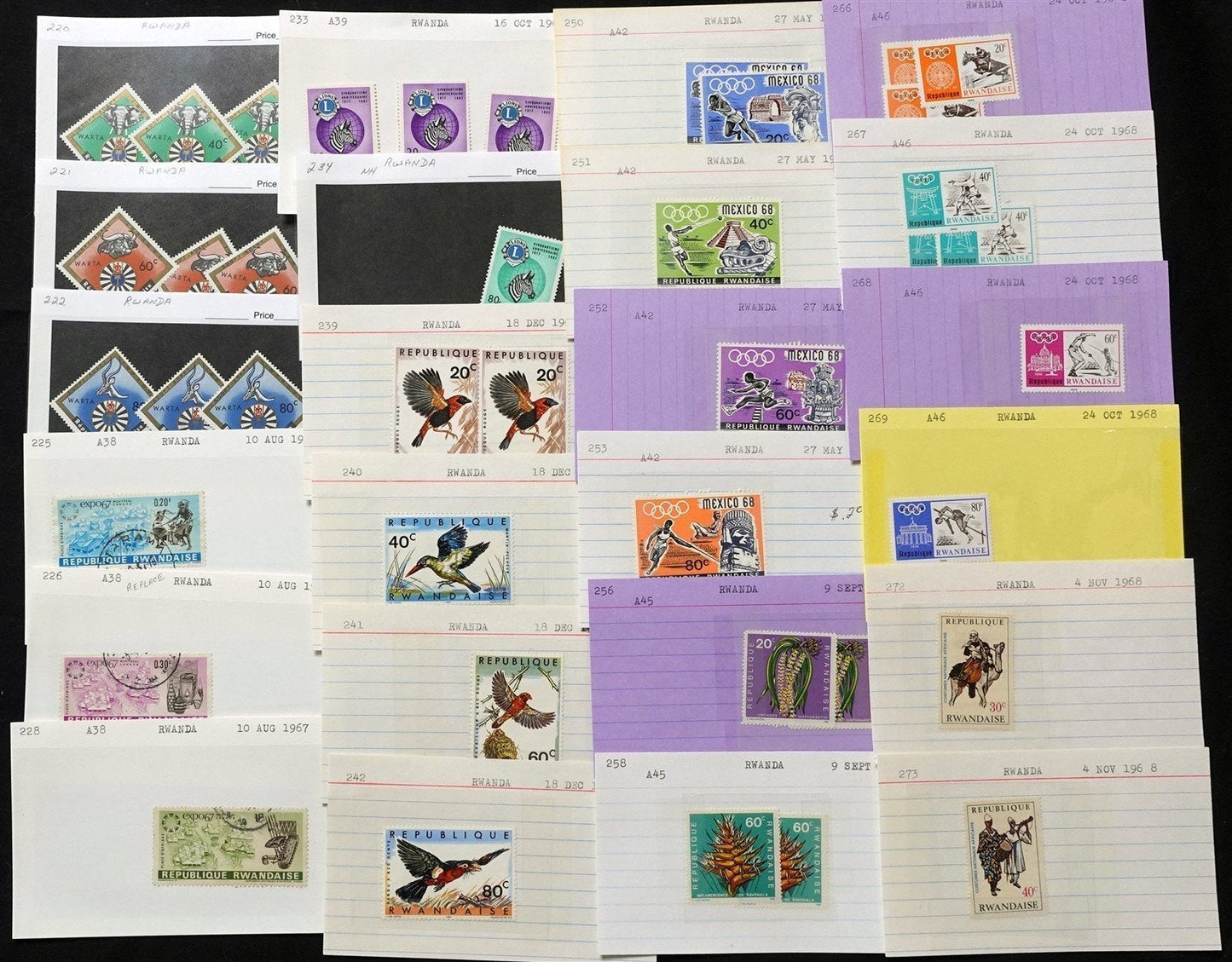 Rwanda Mint & Used Extensive Collection on 280 Dealer's Cards ZAYIX 0525MAR002