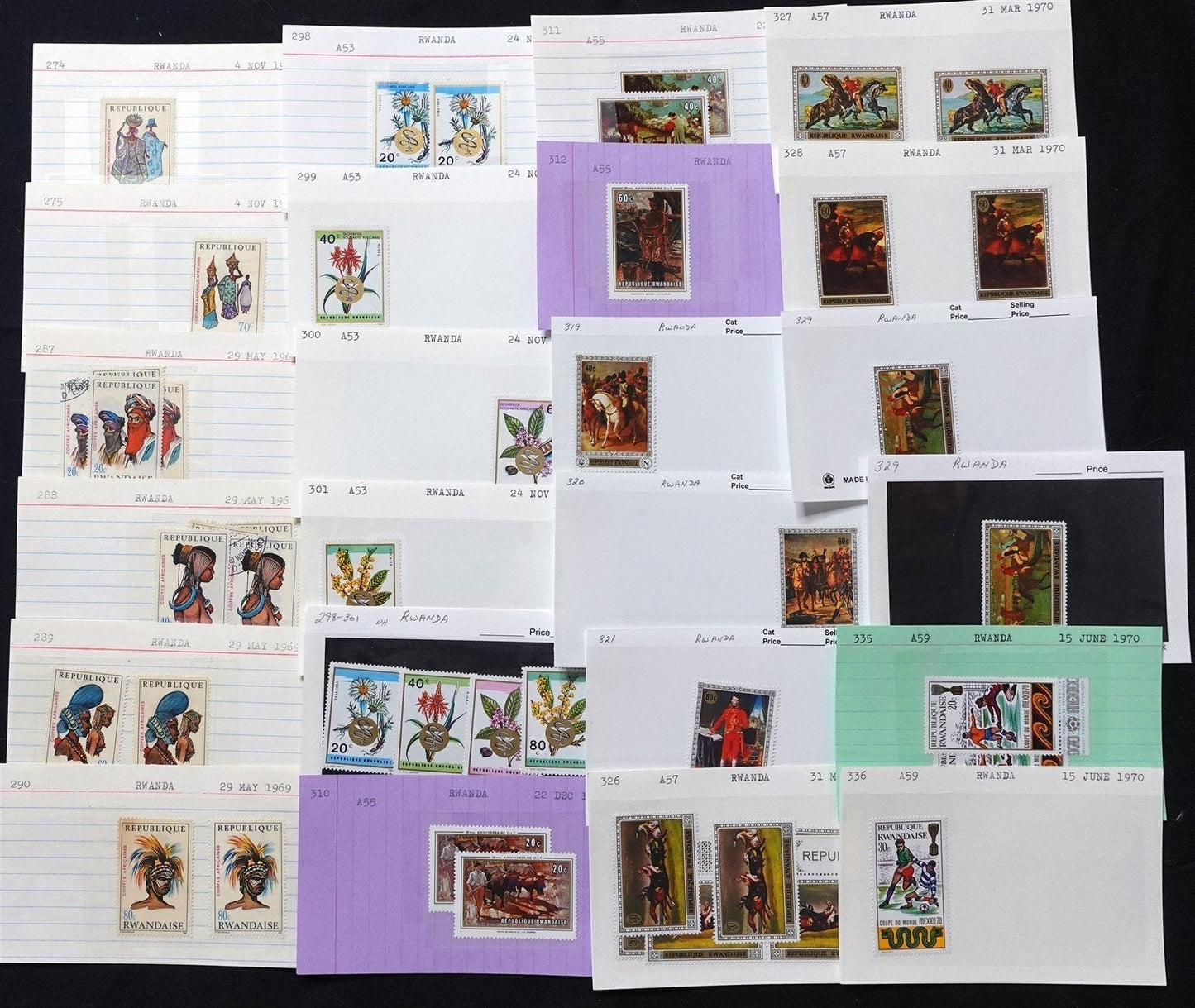 Rwanda Mint & Used Extensive Collection on 280 Dealer's Cards ZAYIX 0525MAR002