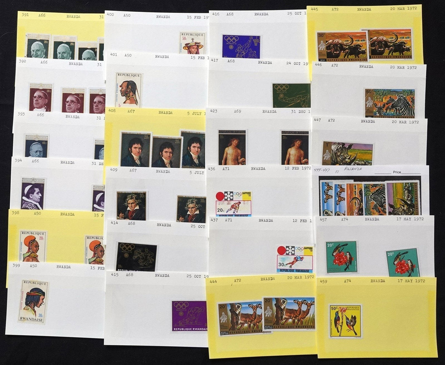 Rwanda Mint & Used Extensive Collection on 280 Dealer's Cards ZAYIX 0525MAR002