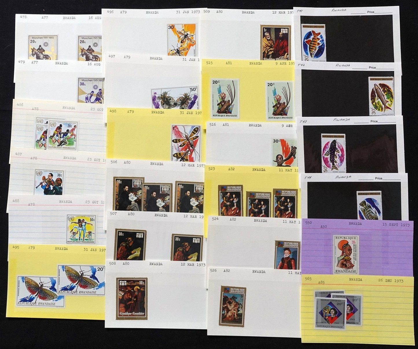 Rwanda Mint & Used Extensive Collection on 280 Dealer's Cards ZAYIX 0525MAR002