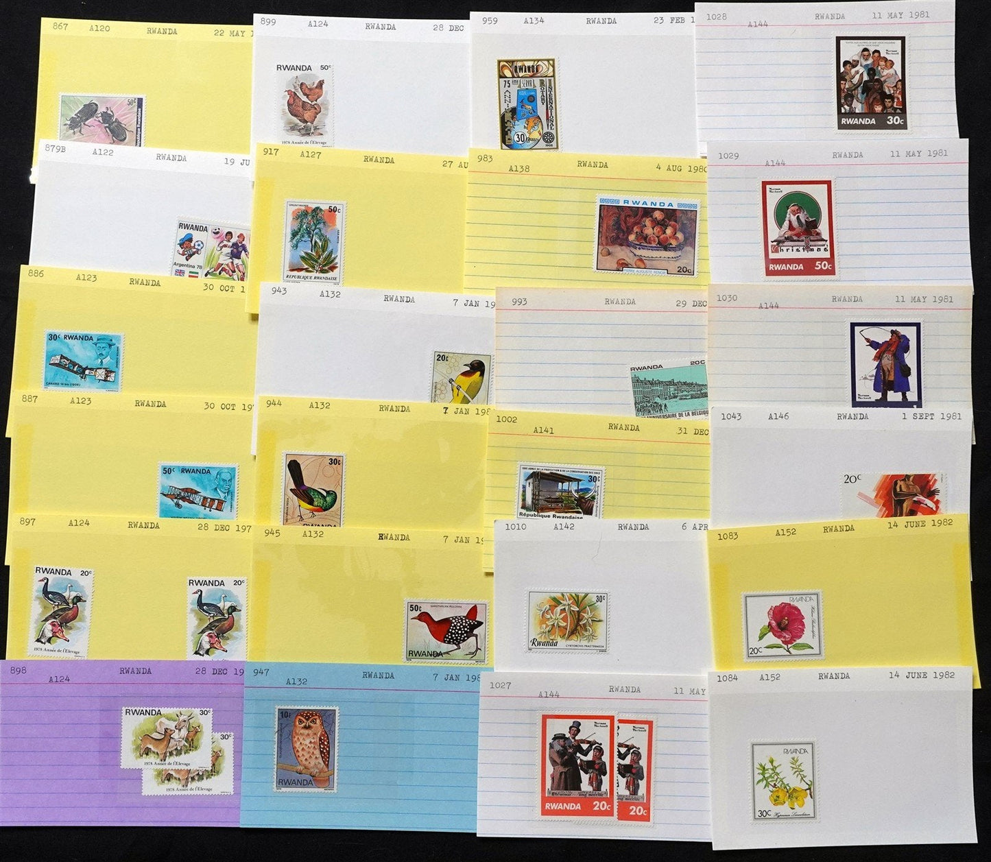 Rwanda Mint & Used Extensive Collection on 280 Dealer's Cards ZAYIX 0525MAR002