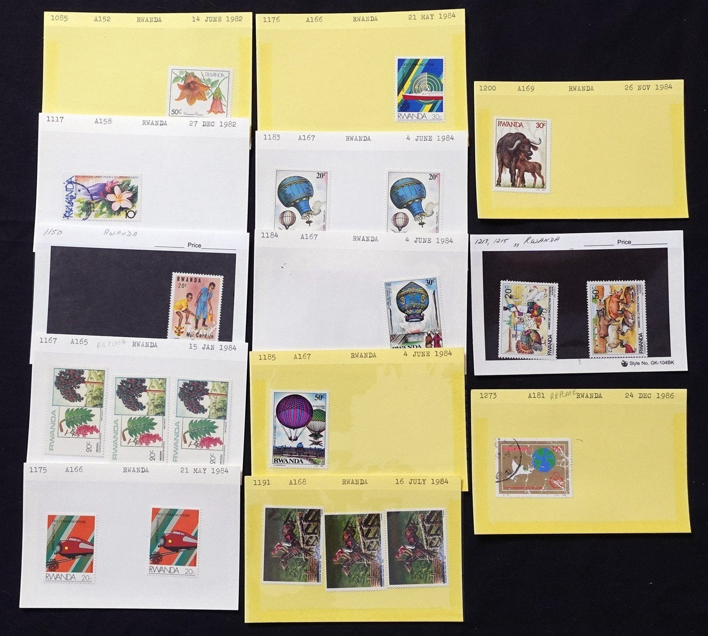 Rwanda Mint & Used Extensive Collection on 280 Dealer's Cards ZAYIX 0525MAR002