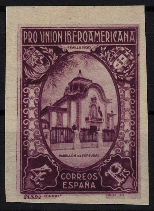 Spain 446 MHH 4p br violet Exhibition Pavilion imperf ZAYIX STAMPS 0525S0008