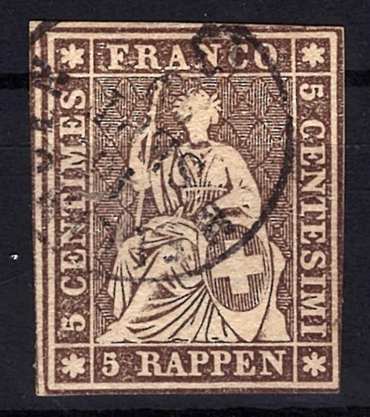 Switzerland 25 Used FVF 5fr dark brown seated Helvetia ZAYIX STAMPS 0525S0010