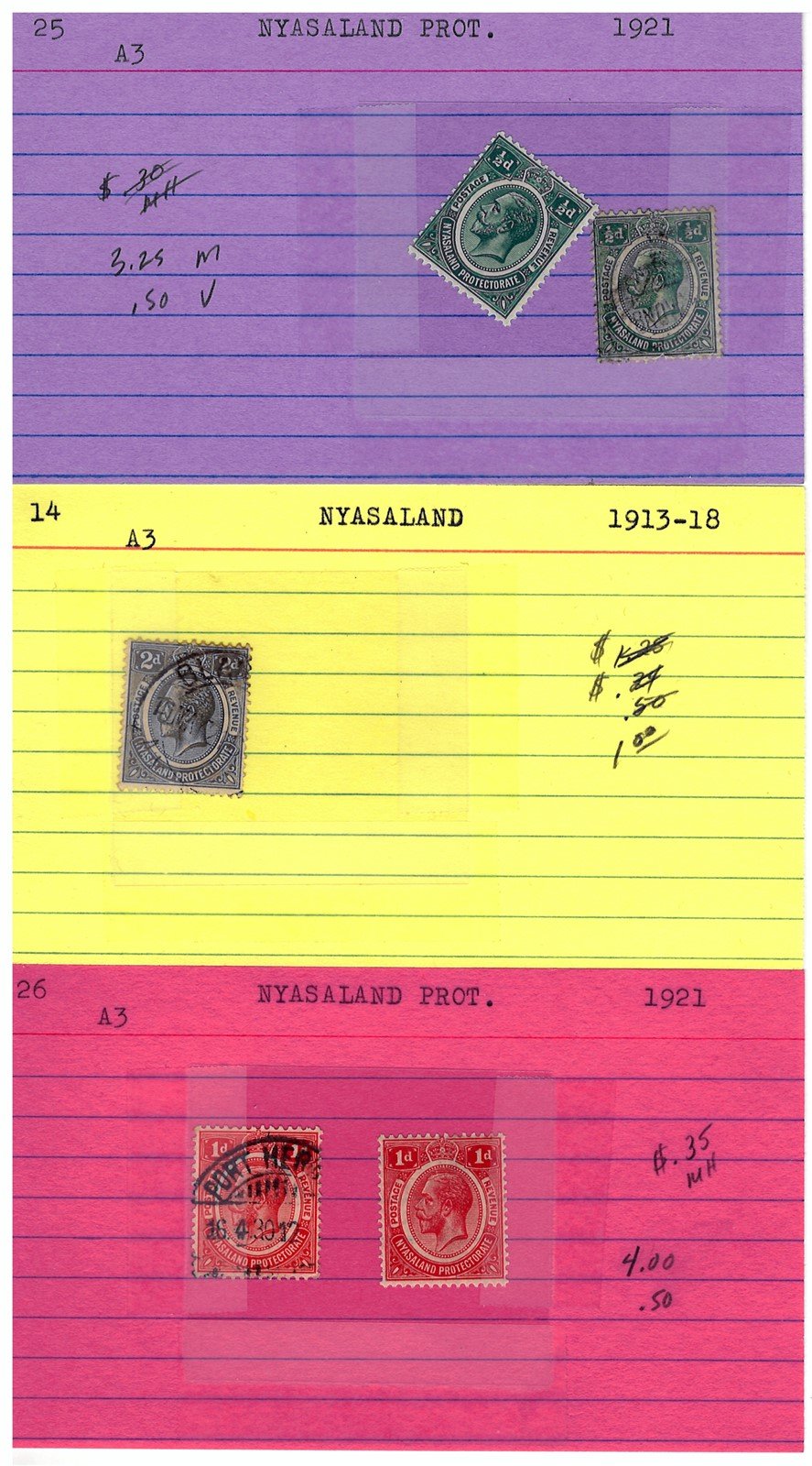 Nyassaland Mint & Used Collection of 34 Dealer Cards ZAYIX 0525MAR003