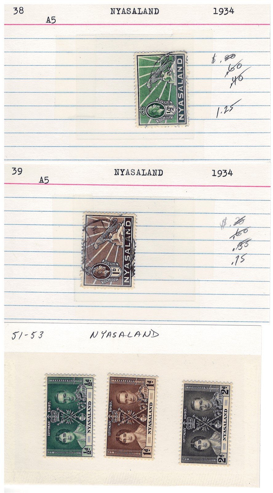 Nyassaland Mint & Used Collection of 34 Dealer Cards ZAYIX 0525MAR003