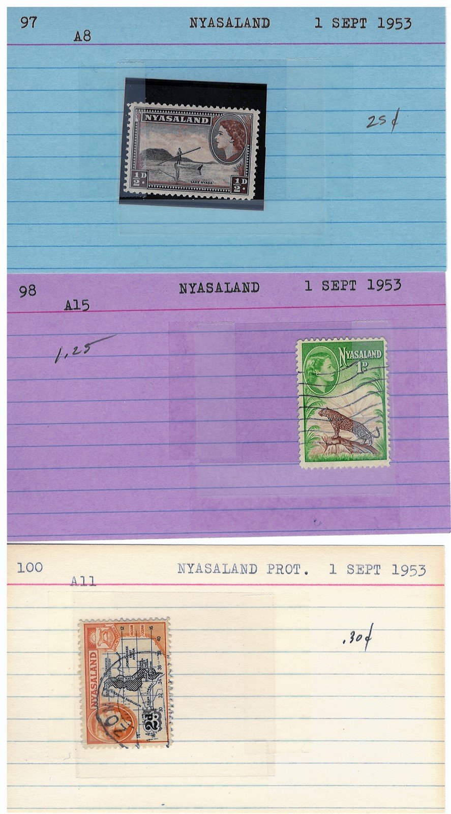 Nyassaland Mint & Used Collection of 34 Dealer Cards ZAYIX 0525MAR003