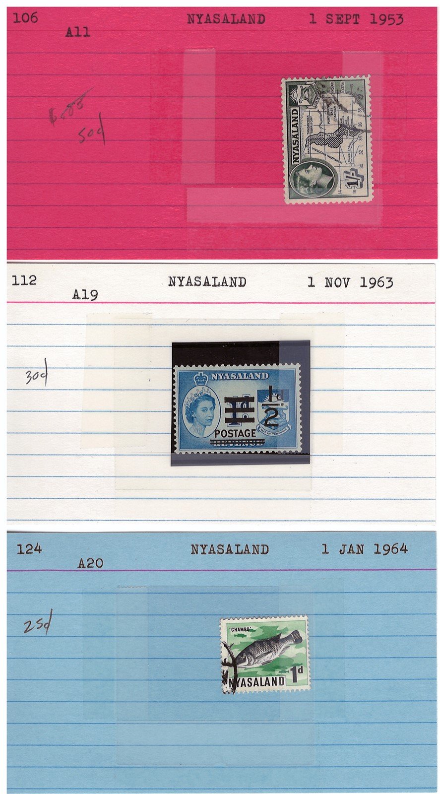 Nyassaland Mint & Used Collection of 34 Dealer Cards ZAYIX 0525MAR003