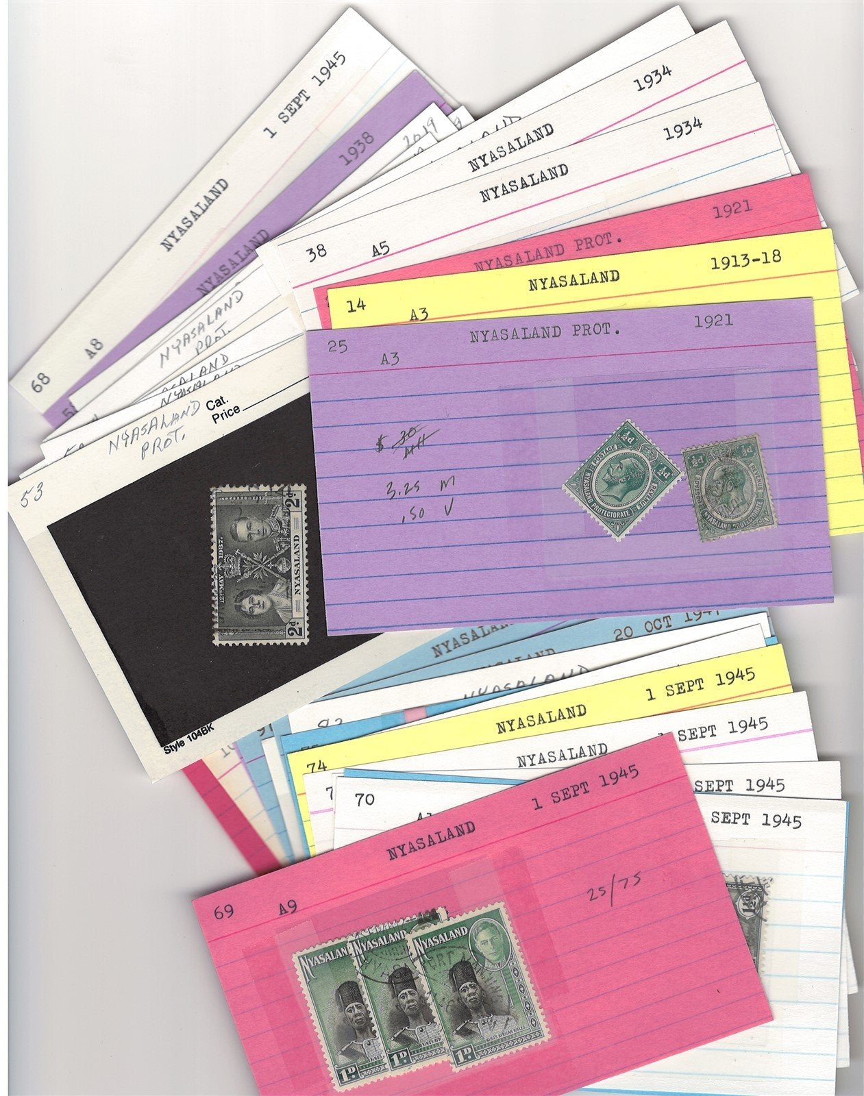 Nyassaland Mint & Used Collection of 34 Dealer Cards ZAYIX 0525MAR003
