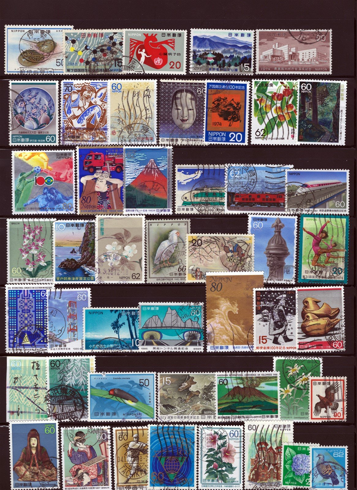 Japan Used Collection of 337 Different Stamps on 7 Stock Pages ZAYIX 0525L0006