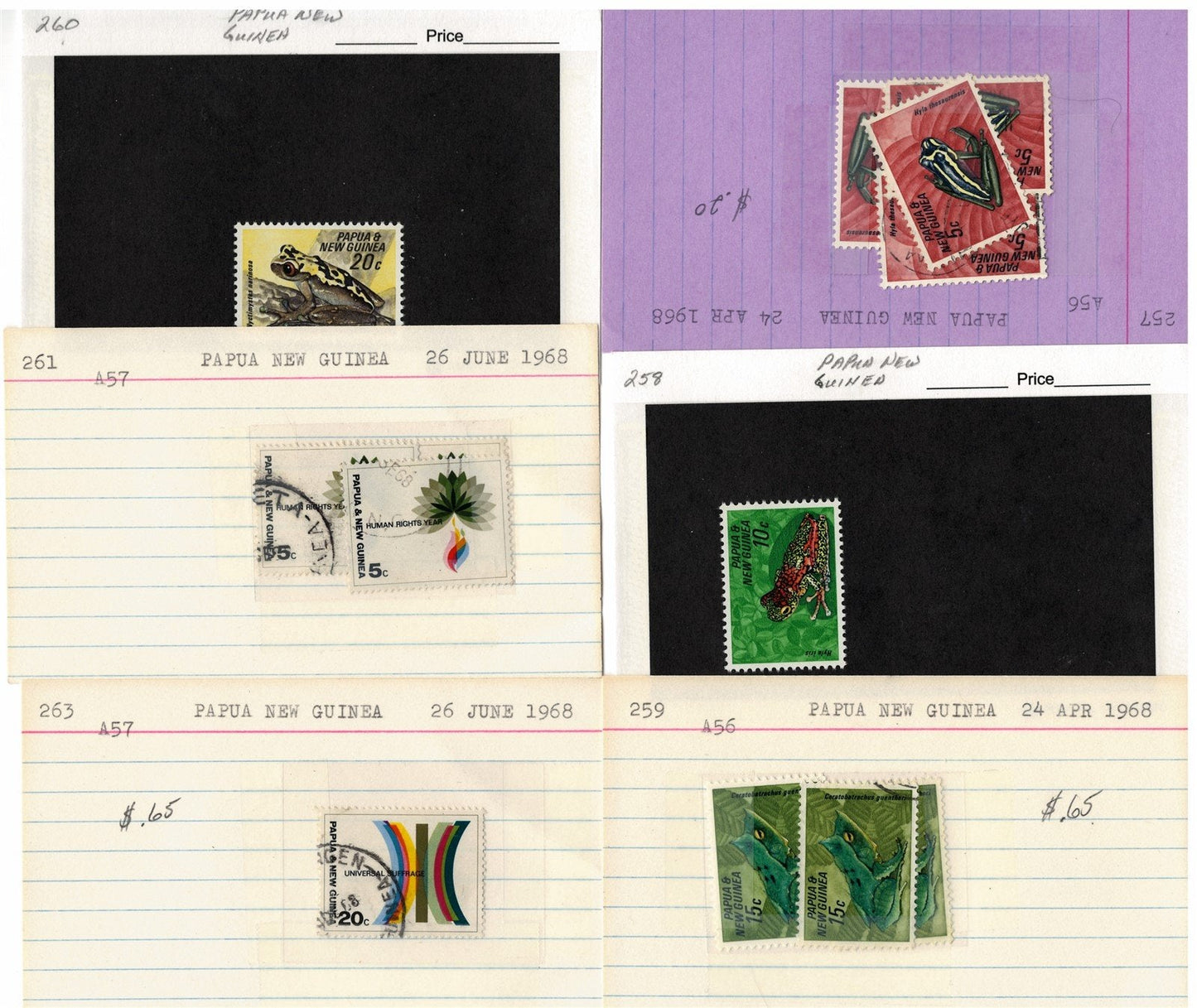 Papua New Ginea Mint & Used Collection on 215 Dealer Cards ZAYIX 0525MAR005