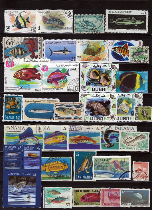 Marine Life, Fish, Whales, Seals Mint/Used Collection on 8 Pages ZAYIX 0525L0007