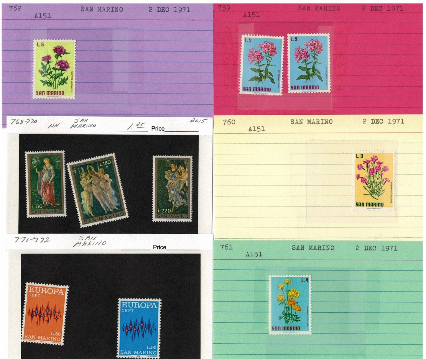 San Marino Mint & Used Collection on 177 Dealer Cards ZAYIX 0525MAR007