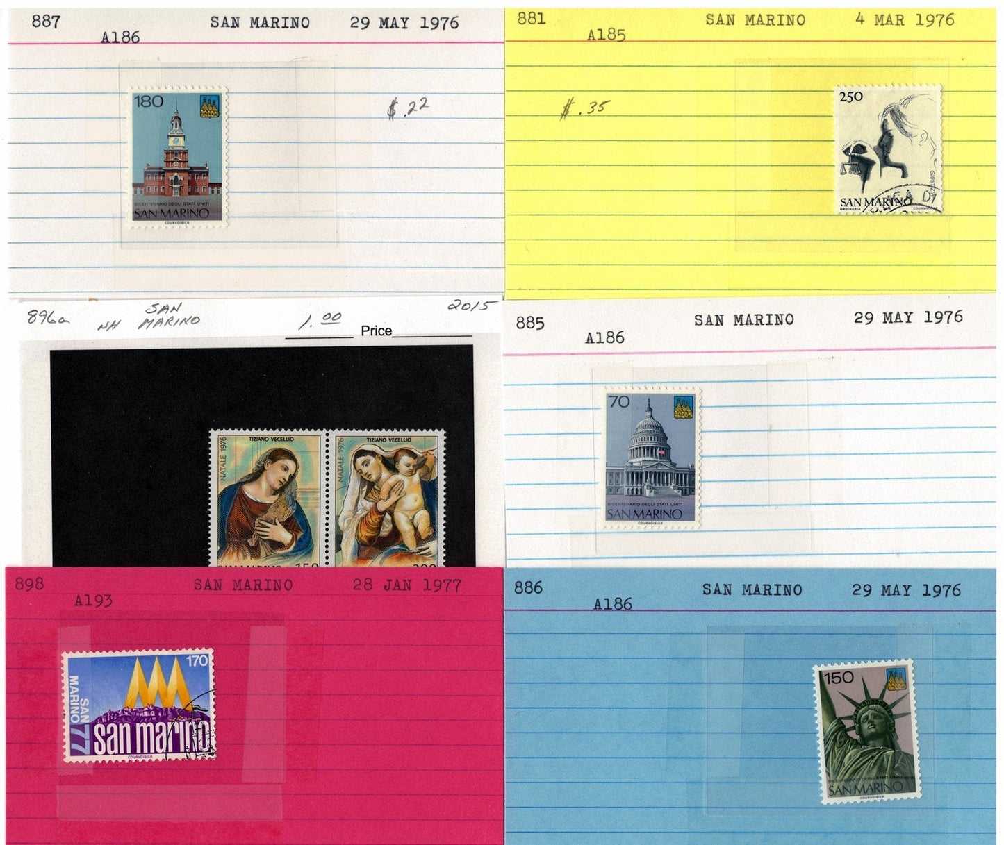 San Marino Mint & Used Collection on 177 Dealer Cards ZAYIX 0525MAR007