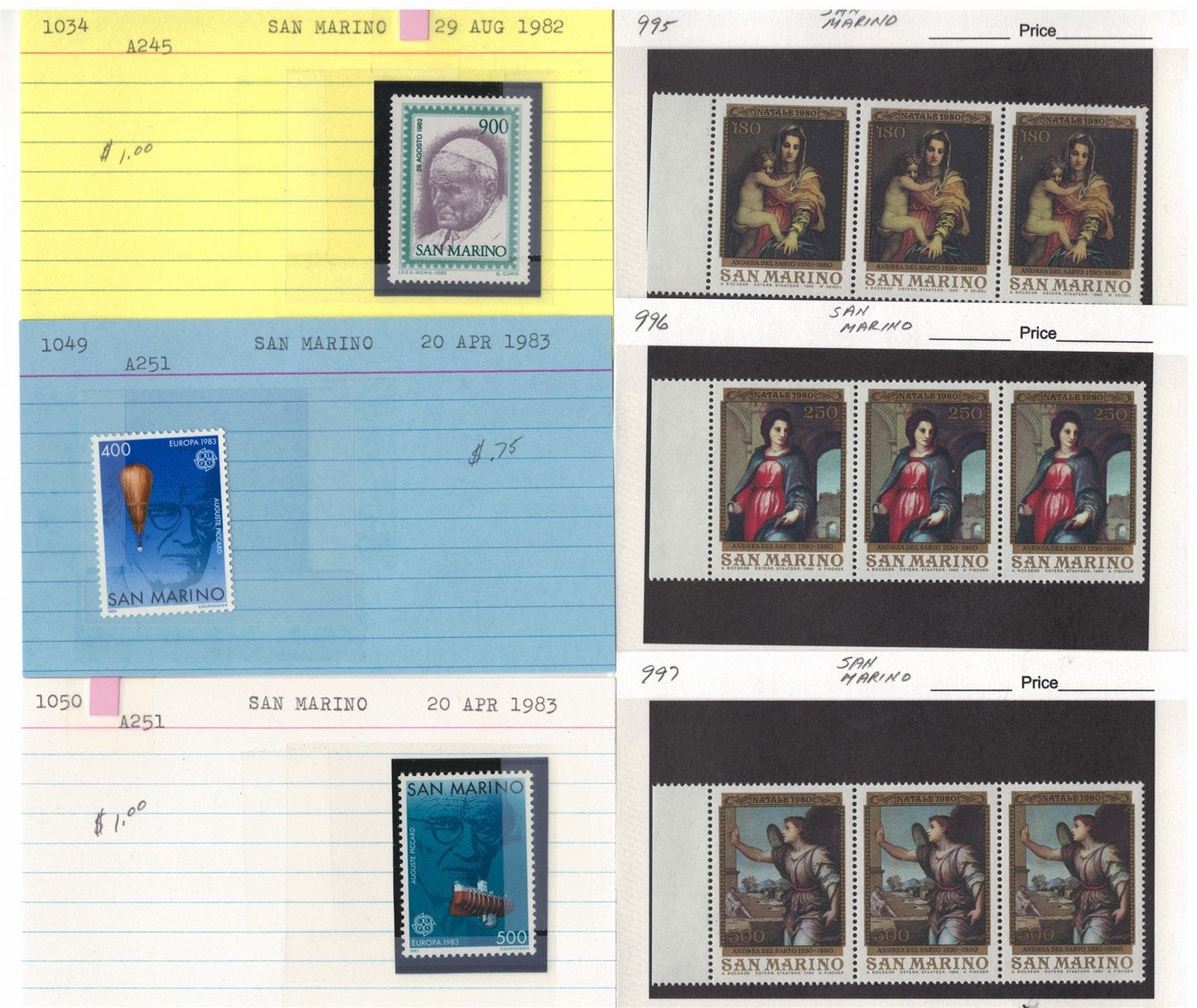 San Marino Mint & Used Collection on 177 Dealer Cards ZAYIX 0525MAR007