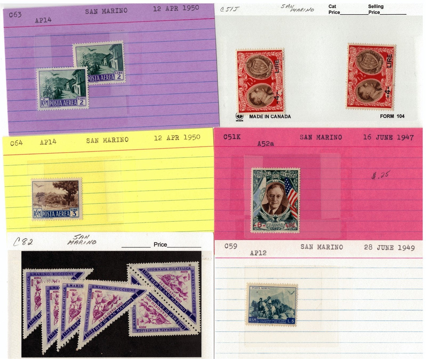 San Marino Mint & Used Collection on 177 Dealer Cards ZAYIX 0525MAR007