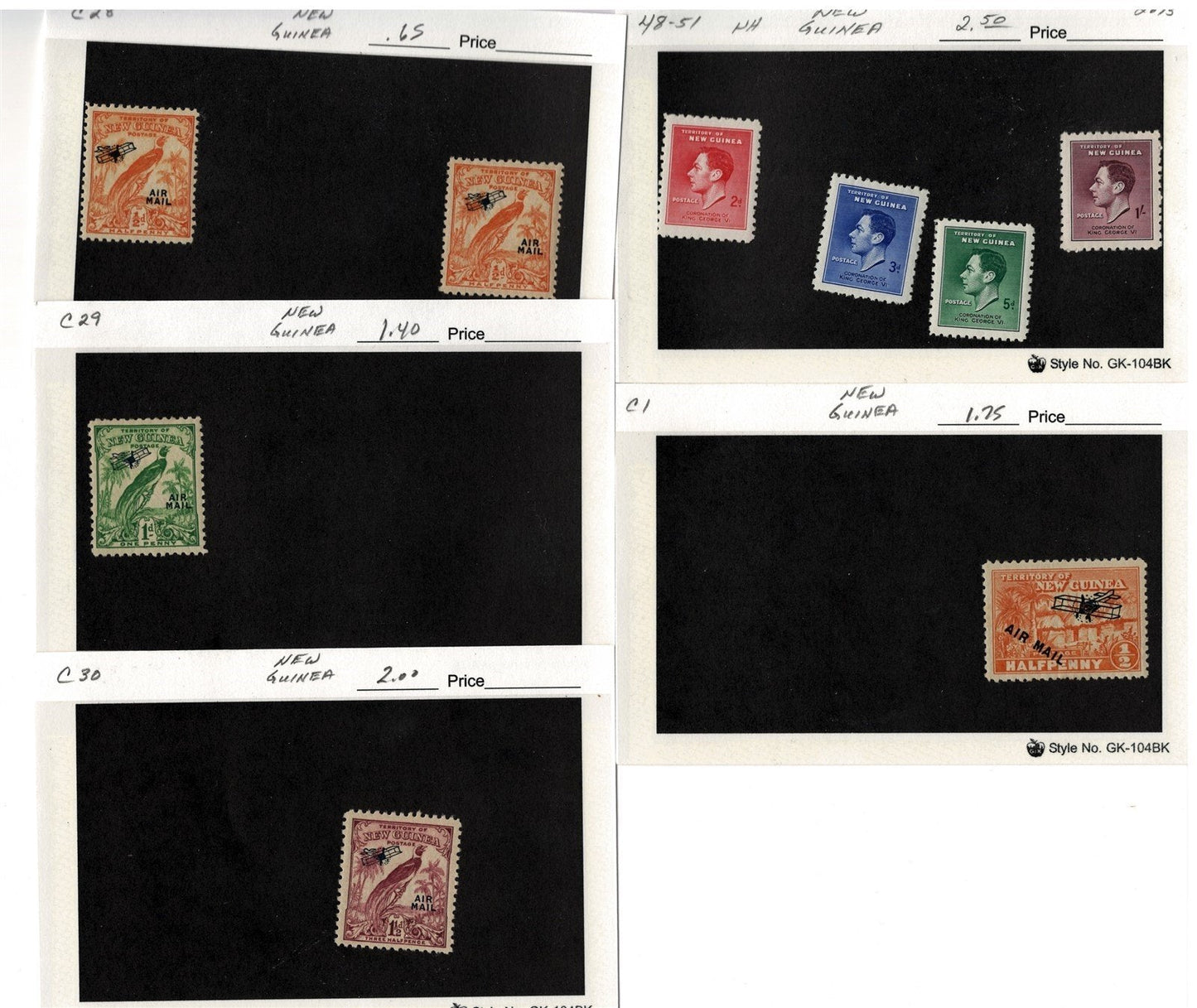 New Guinea Mint & Used Stamp Collection on 21 Cards ZAYIX 0525MAR010