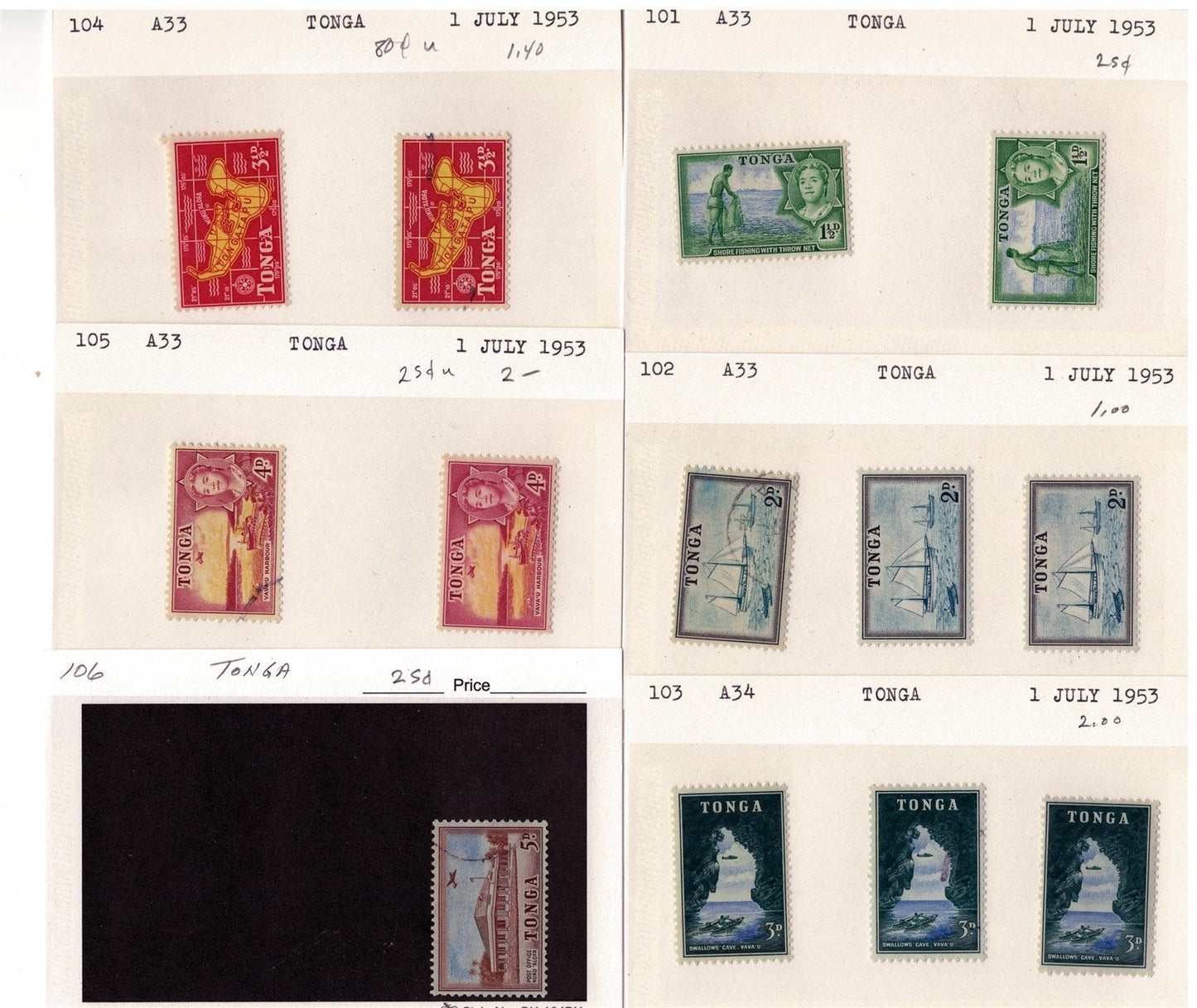 Tonga Mint & Used Stamp Collection on 40 Cards ZAYIX 0525MAR011