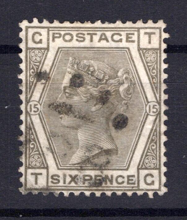 Great Britain 62, Plate 15 Used XF Full Margins & Sound 6p gray Victoria ZAYIX