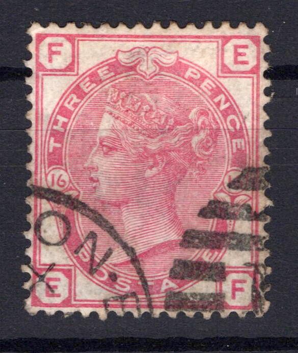 Great Britain 61, Plate 16 Used XF 3p Rose Victoria ZAYIX STAMPS