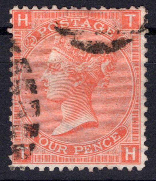 Great Britain 43a (P12) Used VF 4p Dull Vermilion Victoria ZAYIX STAMP 0525S0024