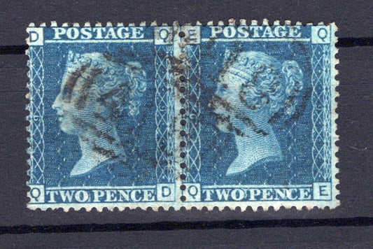 Great Britain 29 (P9) Used VF pair 2p deep blue Victoria ZAYIX STAMP 0525S0029
