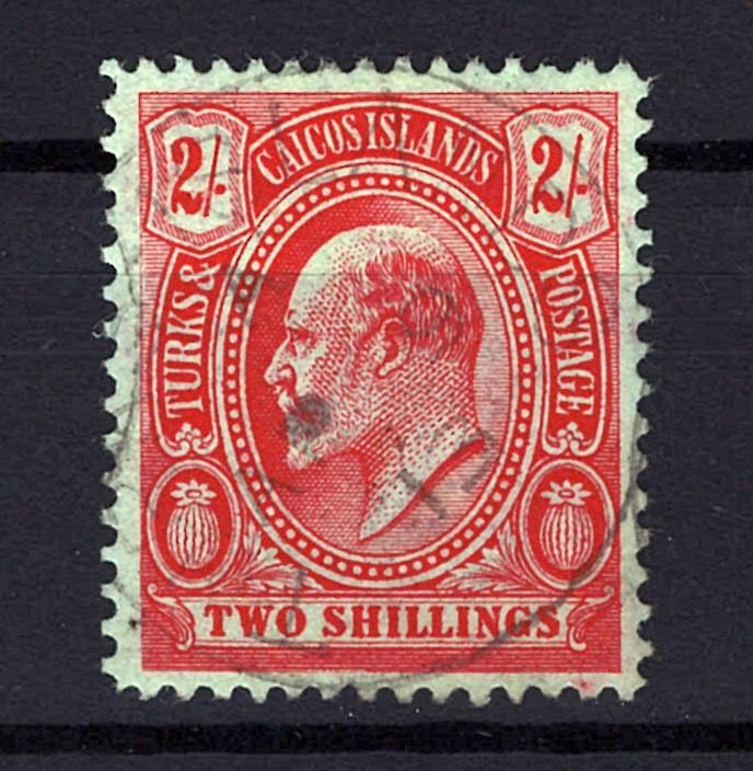 Turks & Caicos 21 Used VF 2sh red, green paper Edward VII ZAYIX STAMP 0525S0036