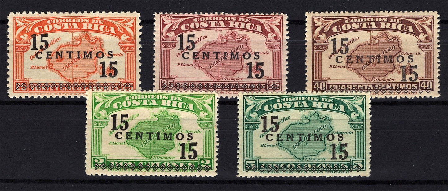 Costa Rica 196-200 MNH Map of Cocos Is. Overprinted ZAYIX STAMP 0525S0066