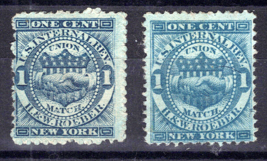 US Revenue Match Stamps RO160b FVF sound, shades H&W Roeber ZAYIX 0924MAR140