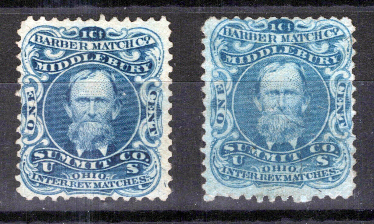 US Revenue Match Stamps RO17b F/VF Barber Match Co., 2 shades ZAYIX 0924MAR105