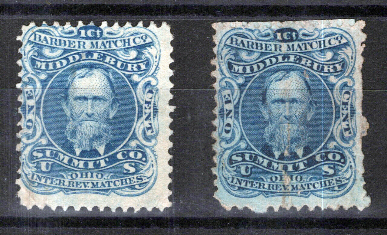 US Revenue Match Stamps RO17d F, Barber Match Co., 2 examples ZAYIX 0924MAR107