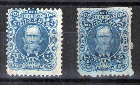US Revenue Match Stamps RO17d F, Barber Match Co., 2 examples ZAYIX 0924MAR107