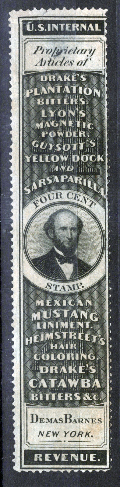 US Revenue Medicine Stamp RS23a FVF pinhole, tear, Demas Barnes ZAYIX 0924MAR148