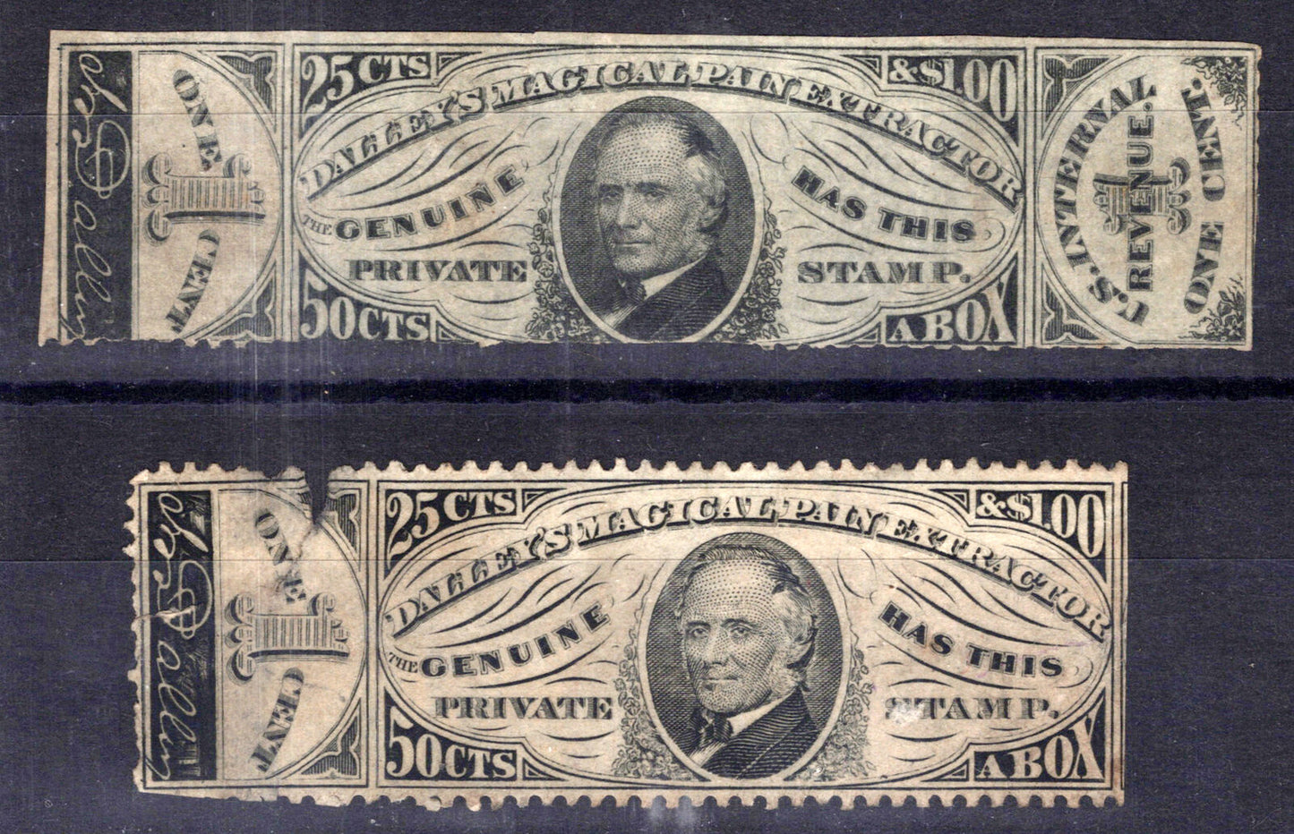 US Revenue Medicine Stamps RS74a trimmed & Partial, Daily's ZAYIX 0924MAR155