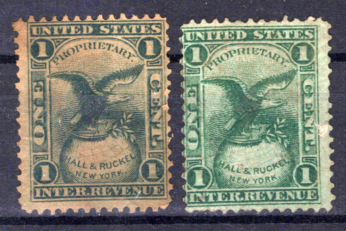 US Revenue Stamp Medicine RS95a FVF 1c green (2) Hall & Ruckel ZAYIX 1024MAR006