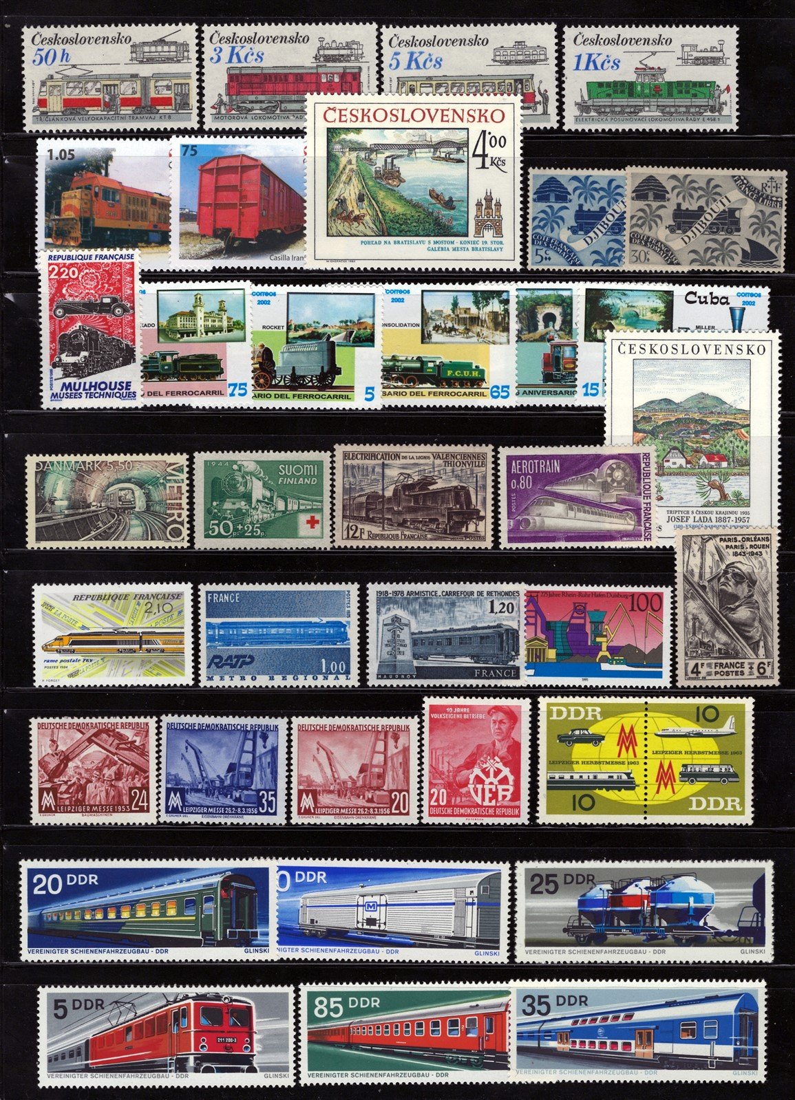 Trains & Locomotives MNH Topical Stamp Collection on 8 Pages ZAYIX 0525L0020