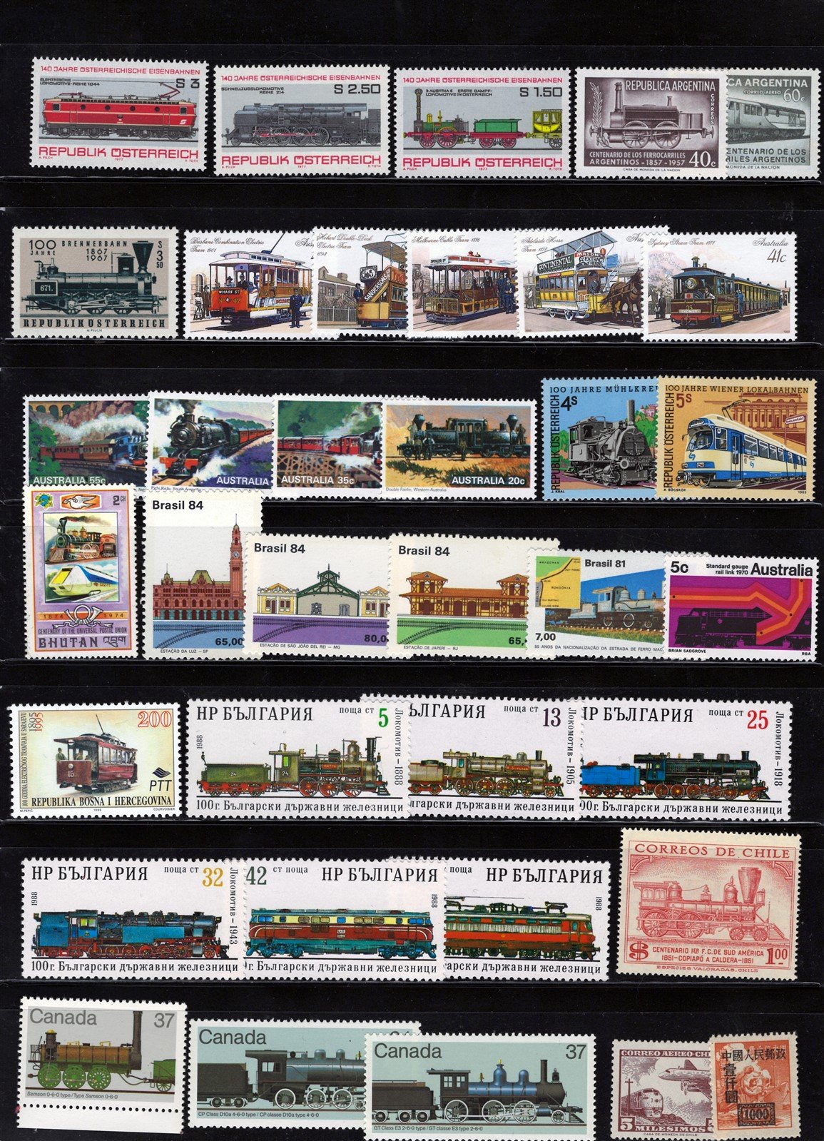 Trains & Railroad Mint & Used Topical Stamp Collection 4 Pages ZAYIX 0525L0021