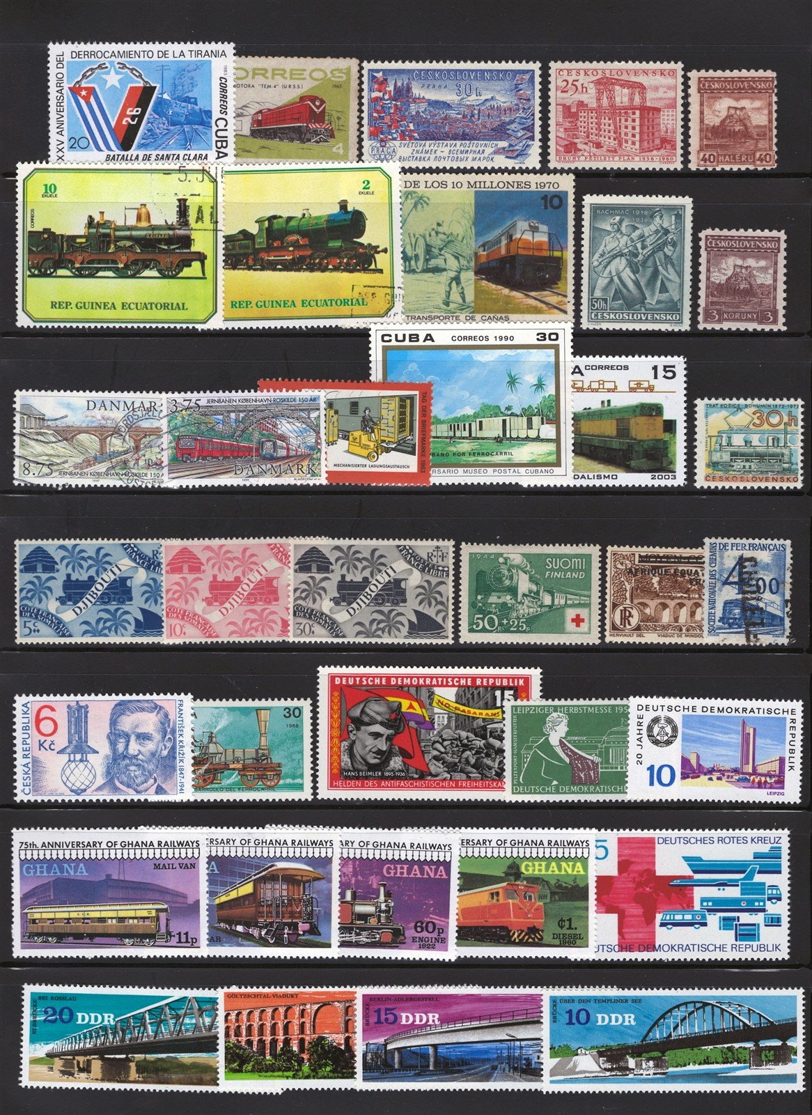 Trains & Railroad Mint & Used Topical Stamp Collection 4 Pages ZAYIX 0525L0021