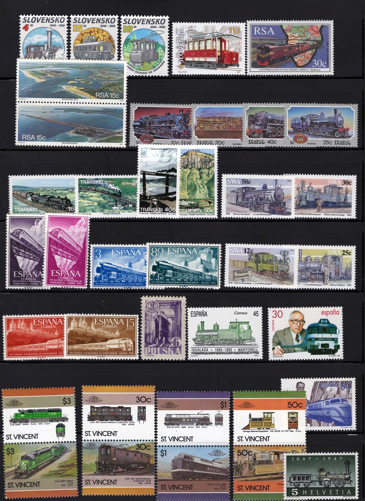 Trains & Railroad Mint & Used Topical Stamp Collection 7 Pages ZAYIX 0525L0022