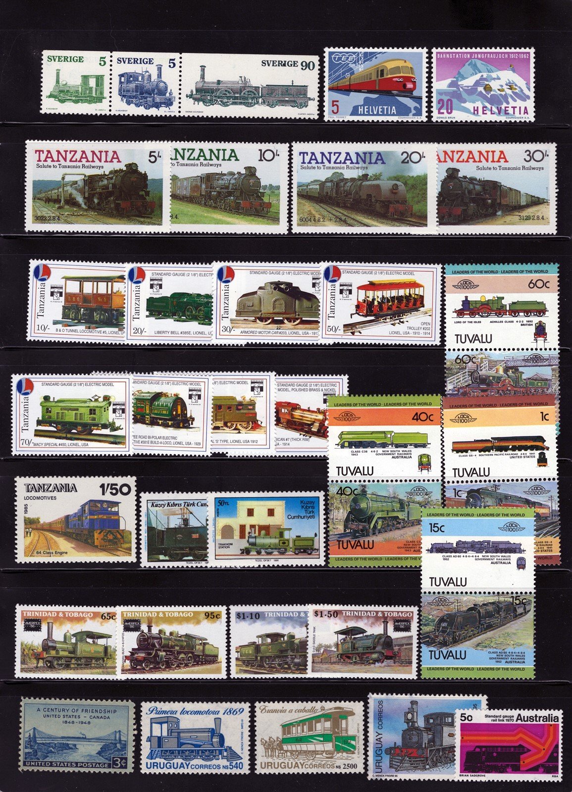 Trains & Railroad Mint & Used Topical Stamp Collection 7 Pages ZAYIX 0525L0022