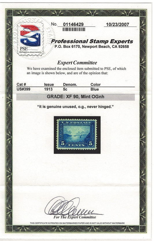 US 399 MNH XF (90) 5c blue Pan Pacific with certificate ZAYIX 0525S0154