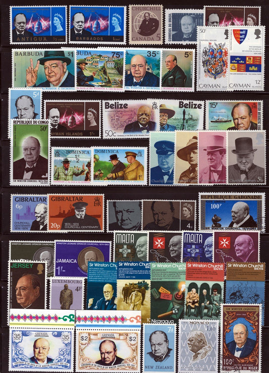 Winston Churchill Mint & Used Topical Stamp Collection 2 pages ZAYIX 0525L0037