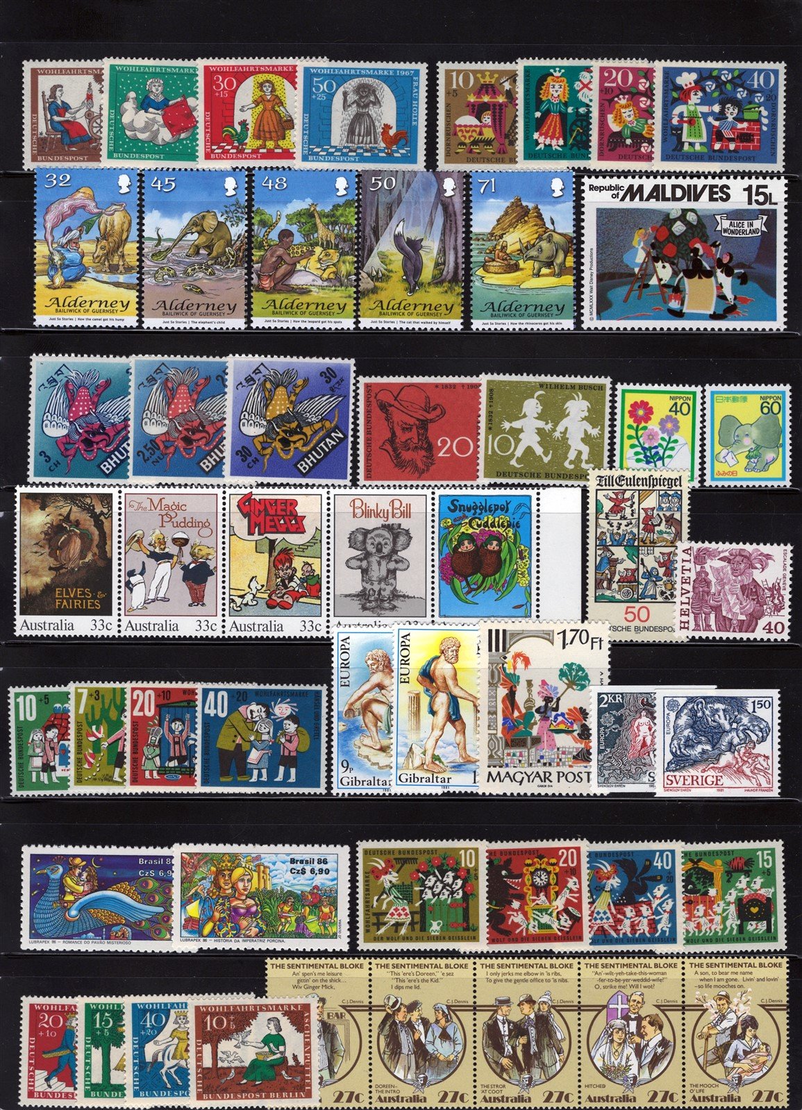 Fairy Tales, Legends & Folklore on Stamps Mint & Used Collection ZAYIX 0525L0038