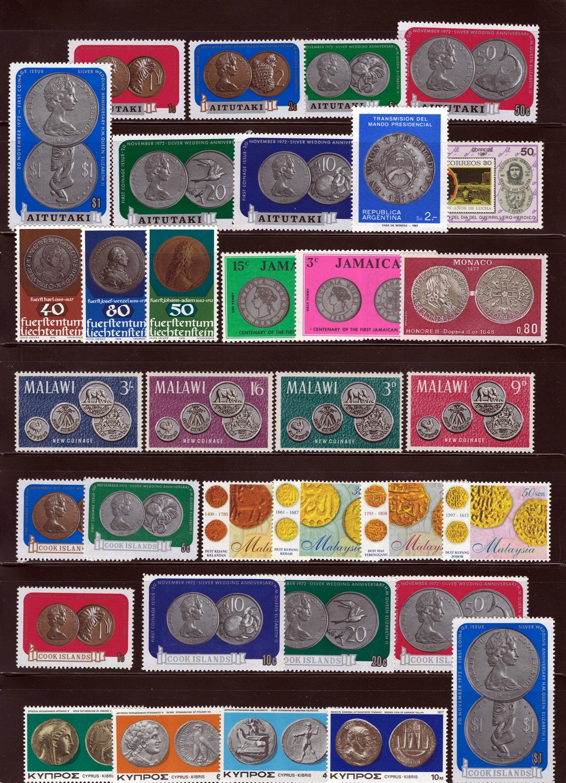 Coins and Currency on Stamps Collection of Mint Stamps, 2 pages ZAYIX 0525L0042